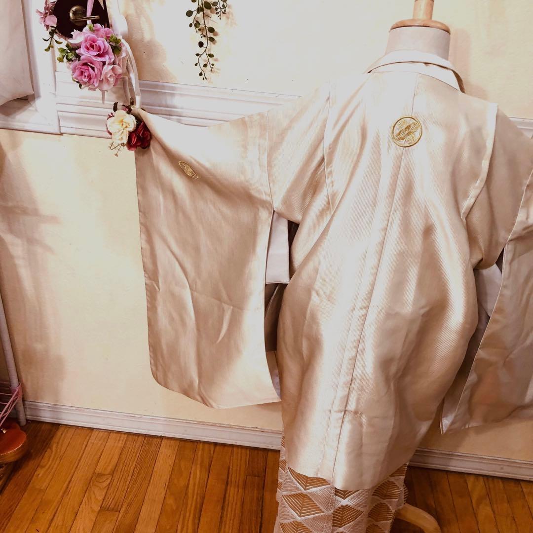 七五三 五歳京都御曹司御用達誂え‼️オフホワイト紋付アンサンブル格上安心フルセット