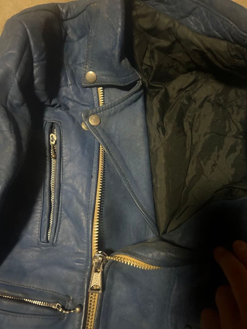 ACE LEATHER 青 ダブルライダースジャケット