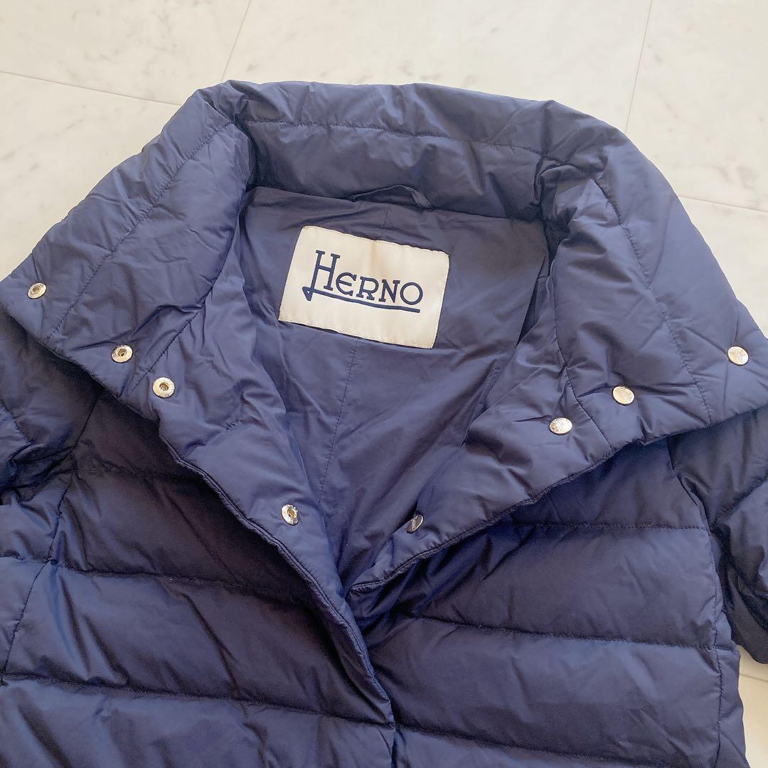 極美品　ヘルノ　エコエイジ Aライン ダウンジャケット　ネイビー　40