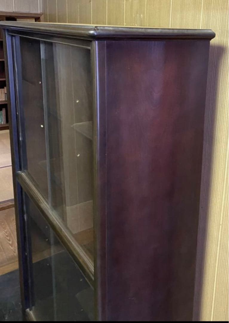 手渡し限定 昭和レトロ ガラス戸付 高級 本棚 収納棚 飾り棚 無垢 木製