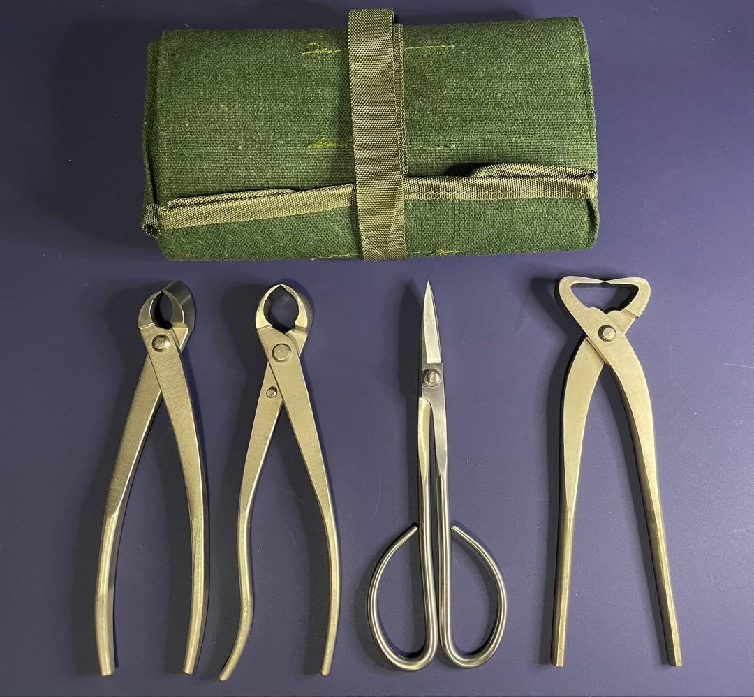 盆栽道具　又枝切鋏　コブ切鋏　鋏　幹割　4個セット　ケース付き