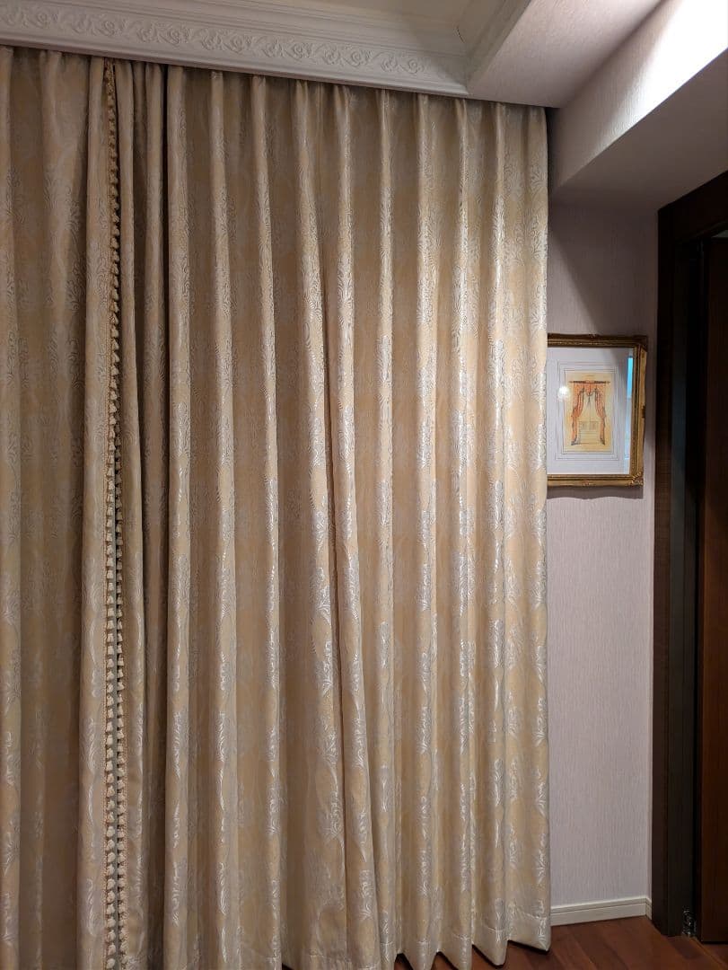 【美品】川島織物オーダードレープカーテン幅128高260 2枚フリンジ付