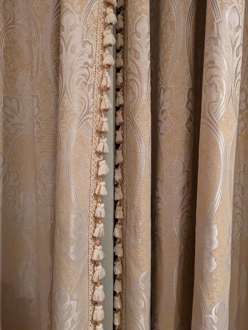 【美品】川島織物オーダードレープカーテン幅128高260 2枚フリンジ付