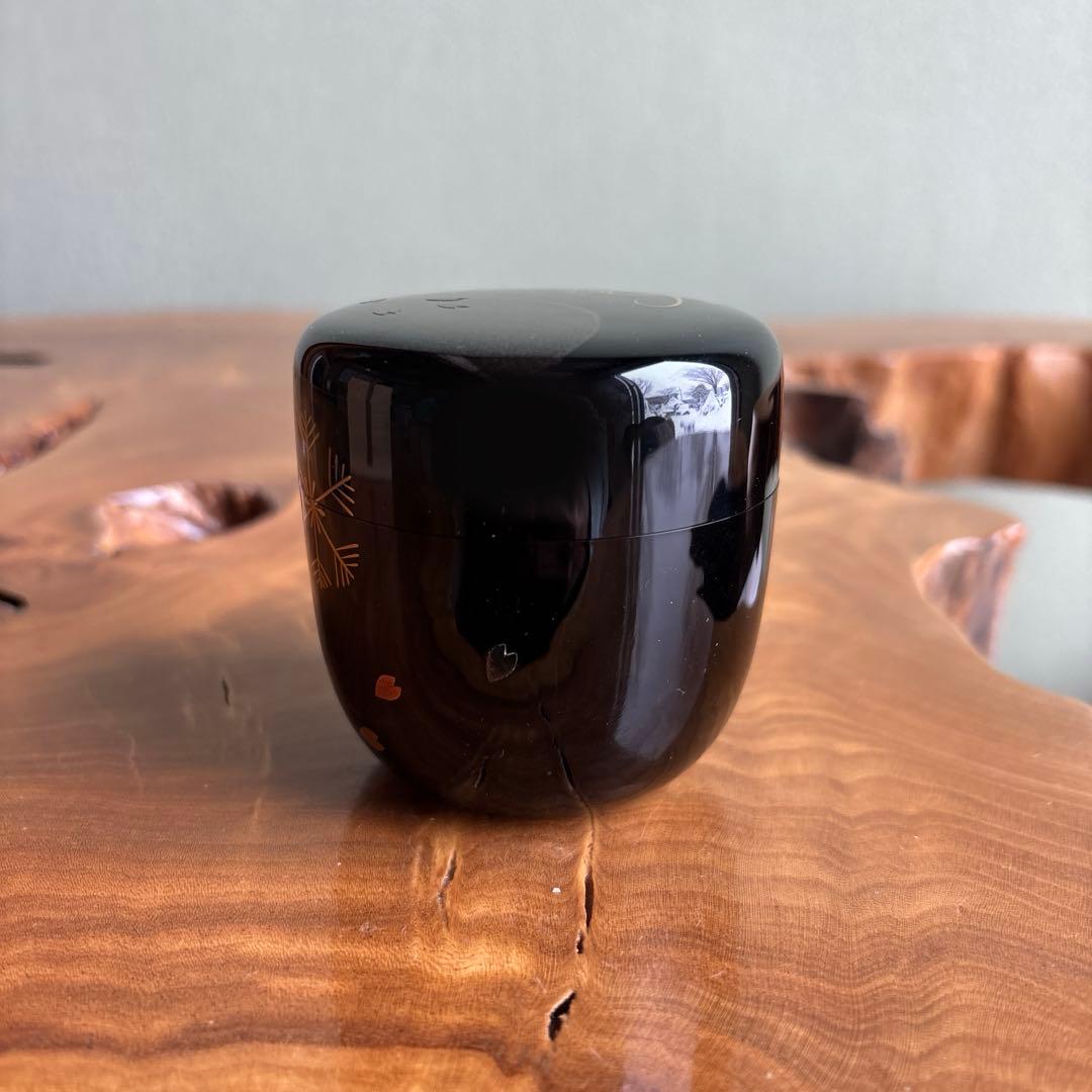 雪蒔絵 棗 竹仙造 桜 雪 螺鈿細工 茶道具 共箱(蓋なし)