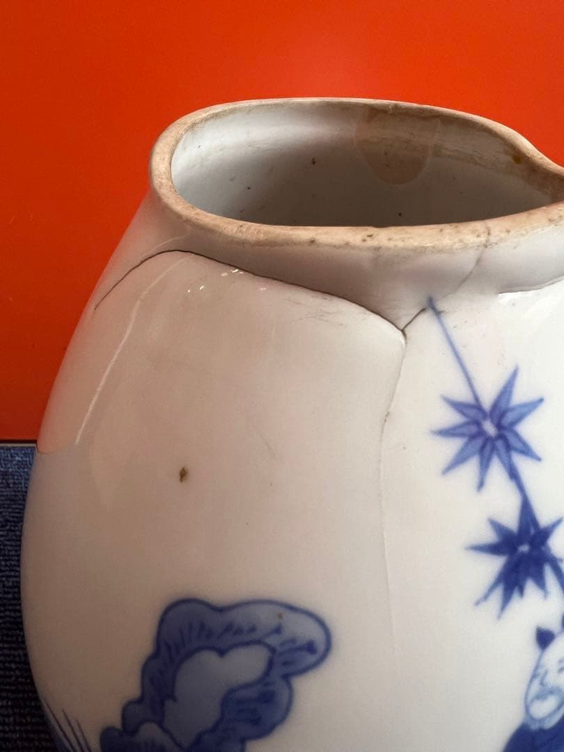 1442 深川製磁　染付人物　花瓶　時代物