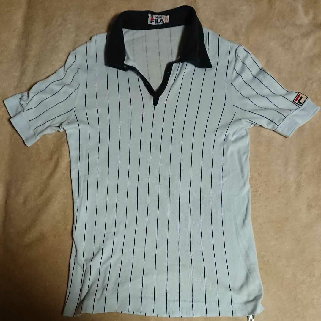 3【80s used】フィラ ボルグ テニス ポロシャツ 薄水色〈usa42〉