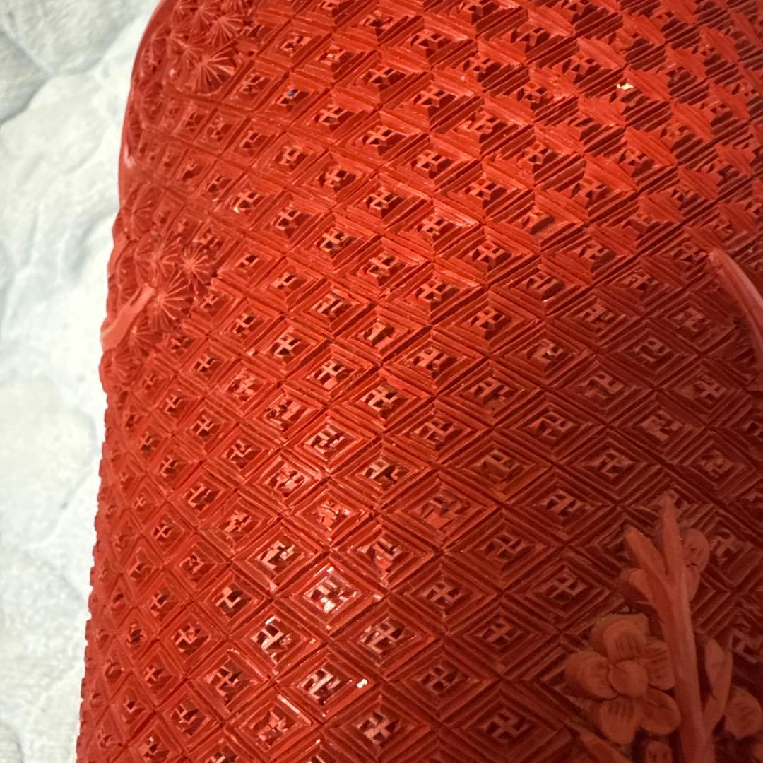 中国美術堆朱彫刻鶴図木製筆立本物保証古唐物／彫漆／堆朱／花紋／煎茶道具／書道具