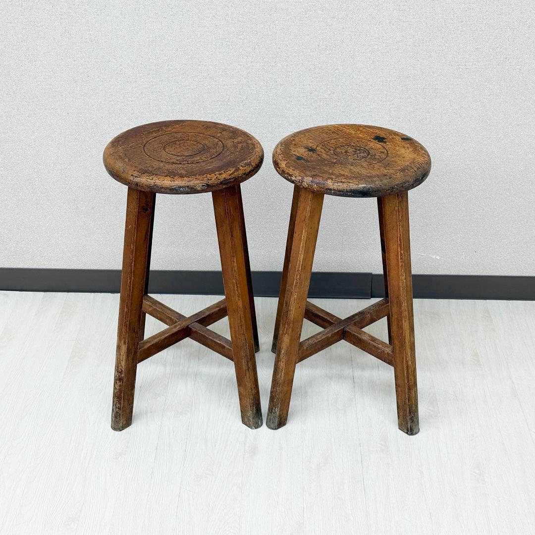 昭和レトロ 木製 丸椅子 2個セット