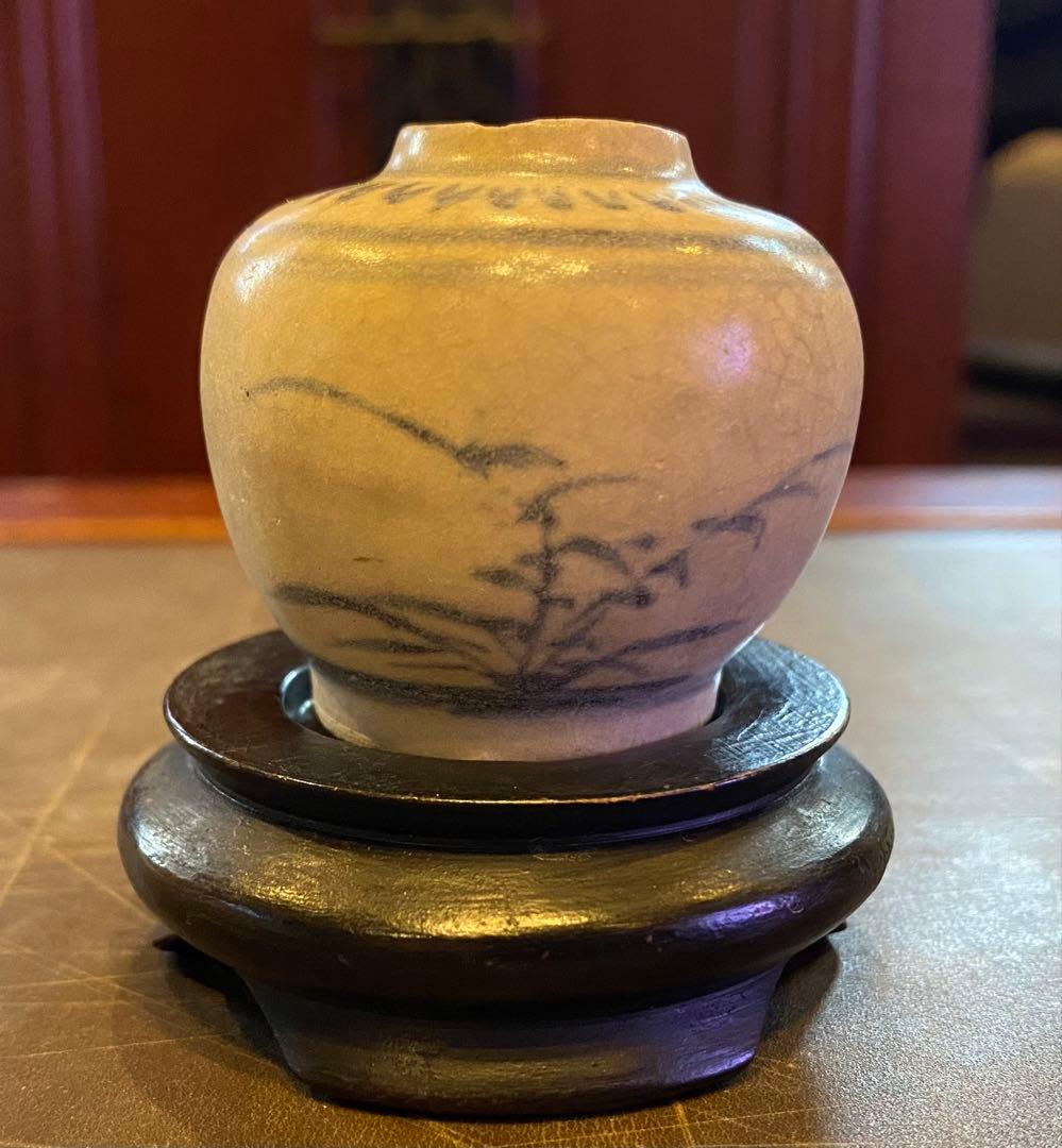 安南焼・アナミス　ミニ染付花器　　　鑑賞台付 一輪挿し　ヴィンテージ　レア