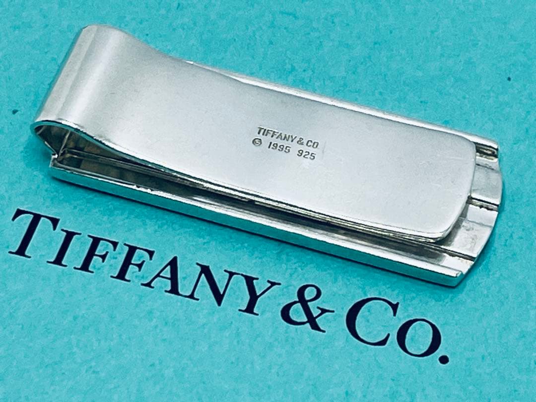 h513希少　オールドティファニー　1995 ストライプ　マネークリップ　925