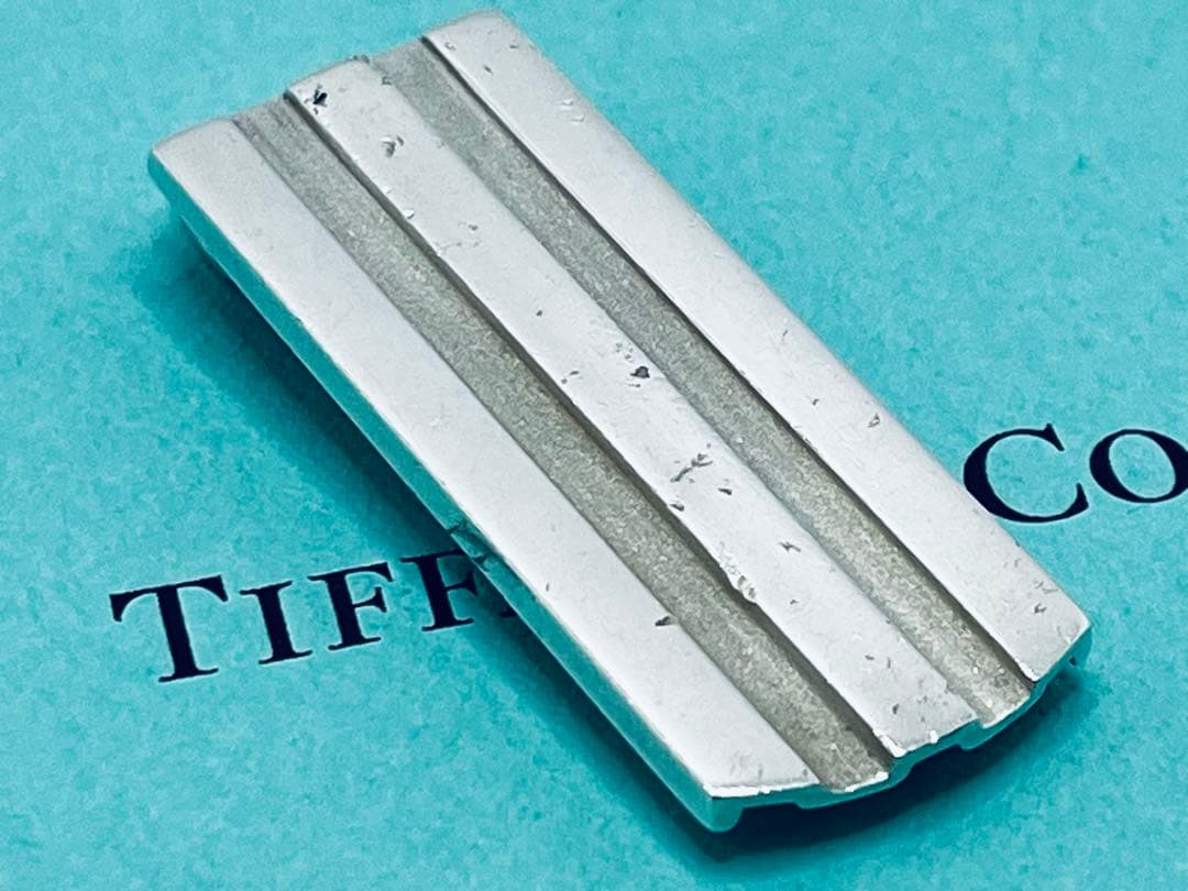 h513希少　オールドティファニー　1995 ストライプ　マネークリップ　925