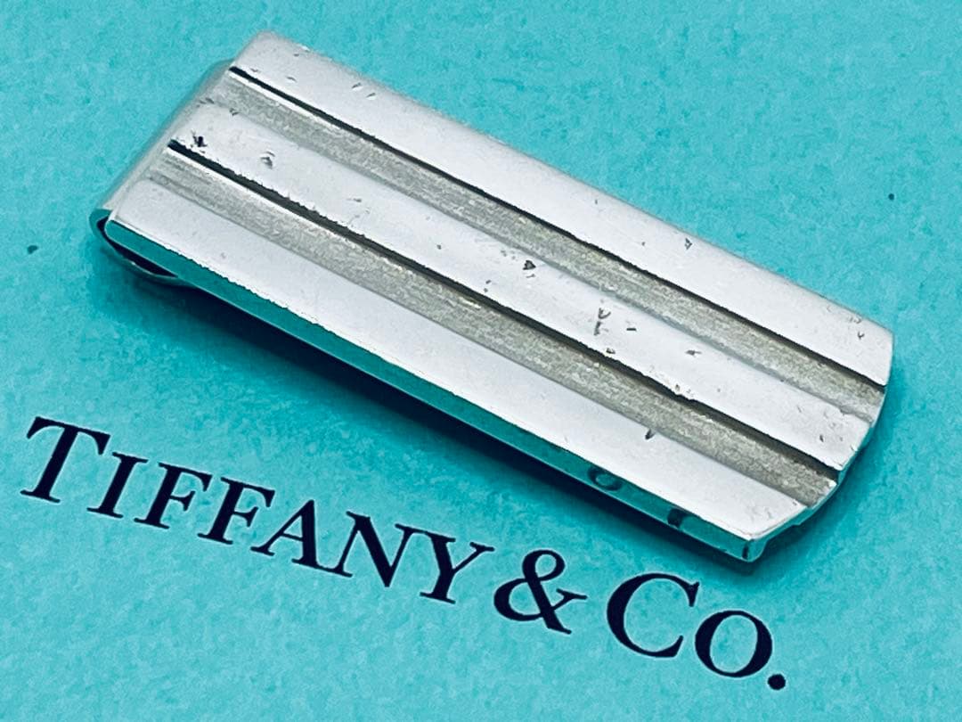 h513希少　オールドティファニー　1995 ストライプ　マネークリップ　925