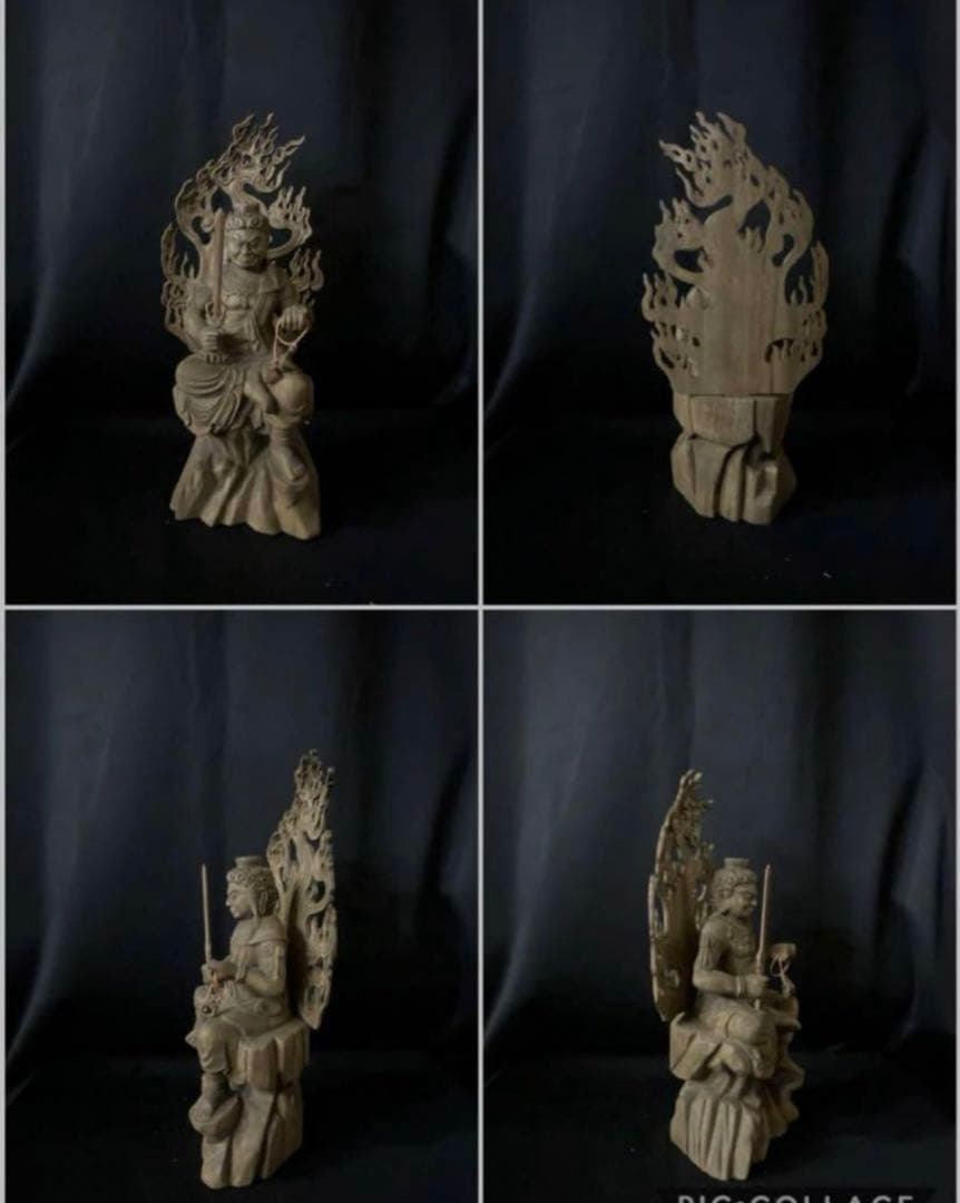 高31cm 井波彫刻　仏教工芸品　香樟材　仏師で仕上げ品　不動明王座像