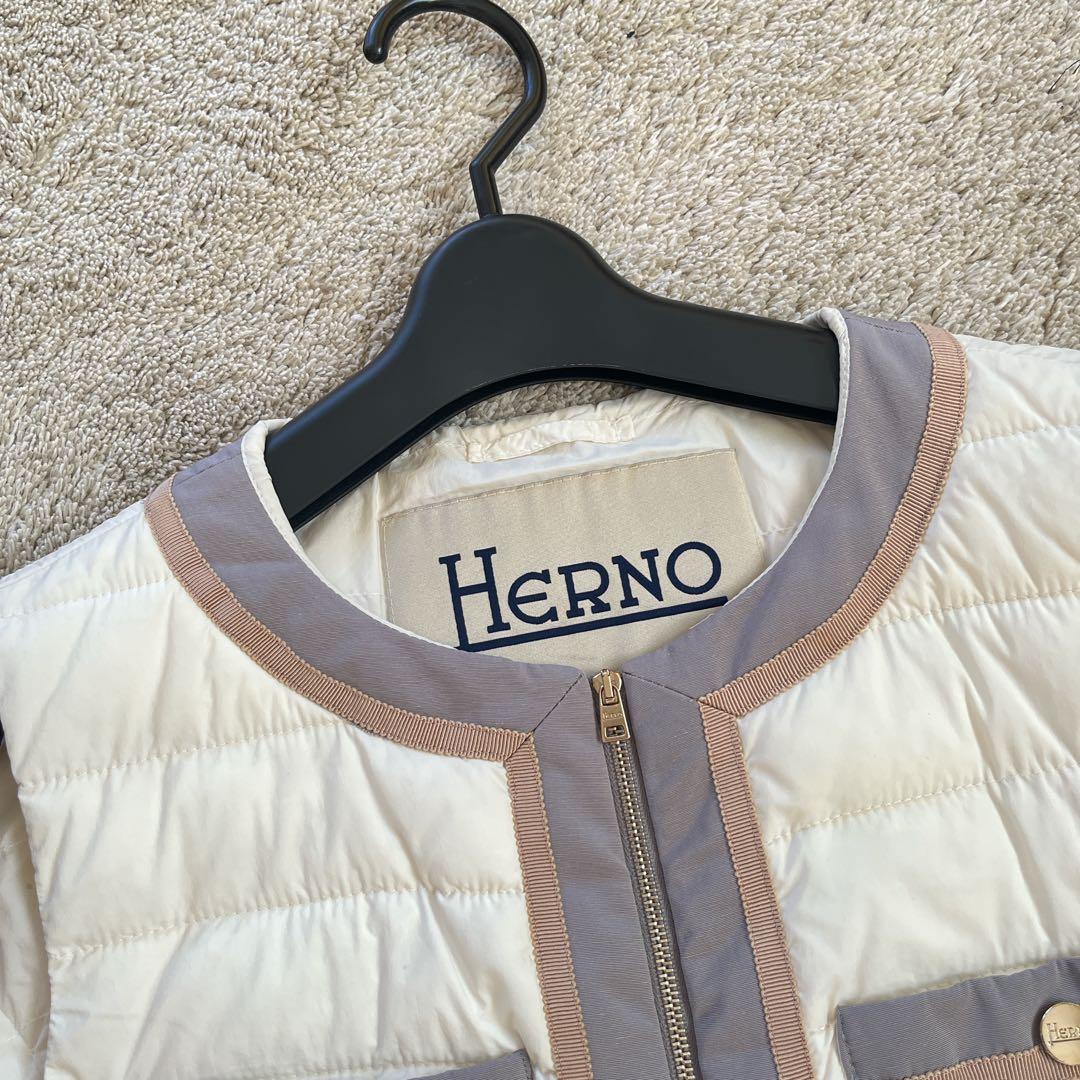 美品　大きいサイズ　HERNO ヘルノ　ダウンベスト　バイカラー　白　グレー