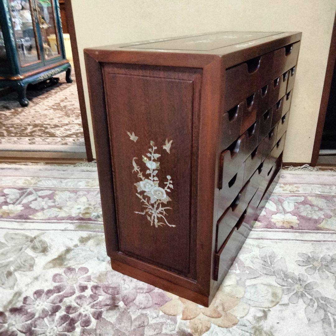 花梨無垢　唐木家具螺鈿細工薬箪笥　アクセサリーケース特価出品