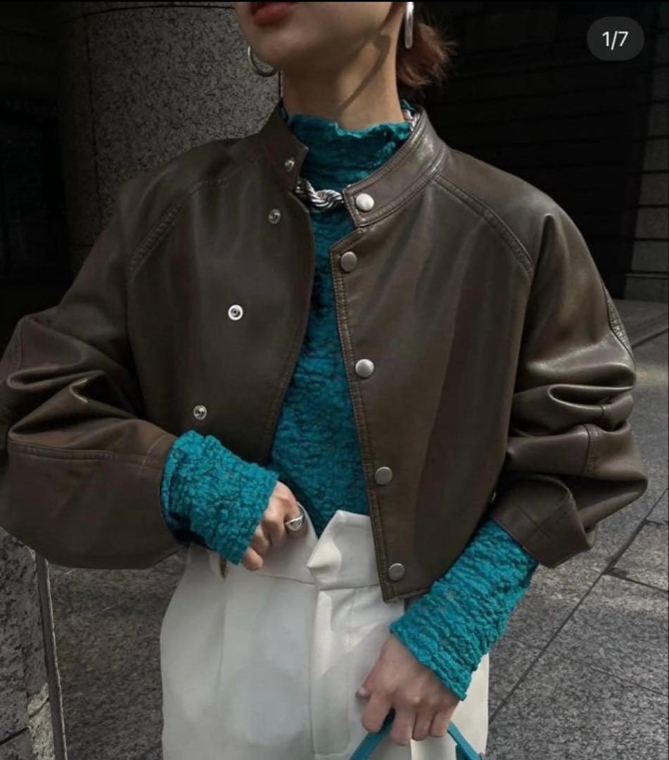 ジャケット・アウター Ameri ROUND SYNTHETIC LEATHER JACKET