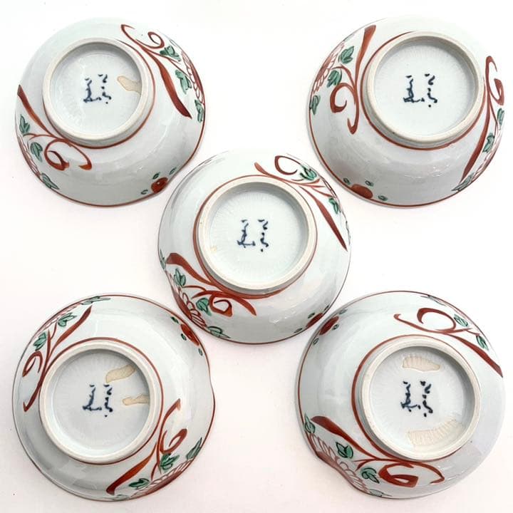 三代目須田青華　呉州赤絵牡丹文小鉢x5