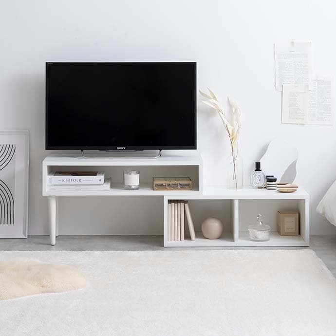 ローボード 棚 75〜133cm伸縮 角度調整 ホワイト