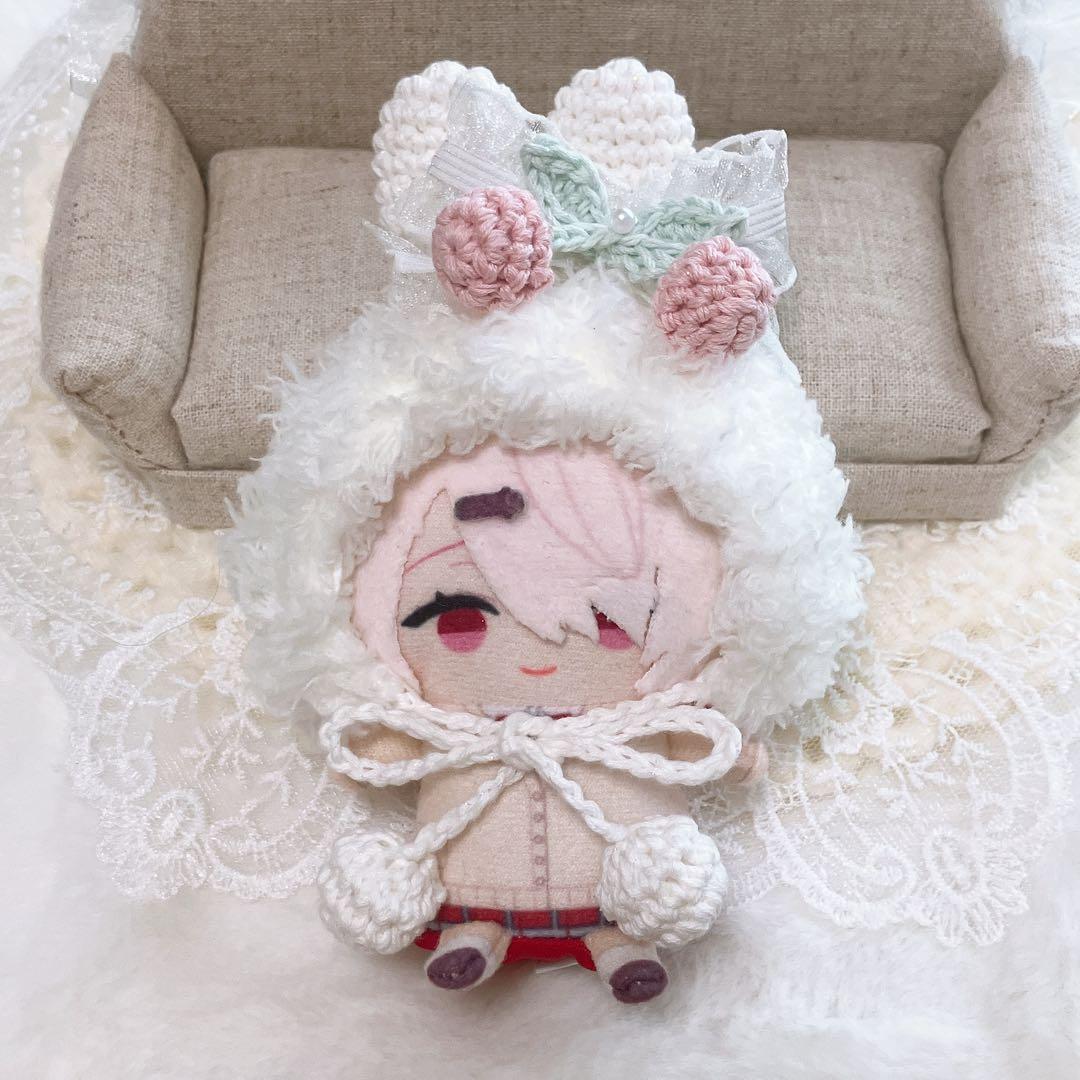 10㎝ ちびぐるみ　にじぱぺ　ぬい服　うさ耳ボンネット　さくらんぼ　ピンク　19