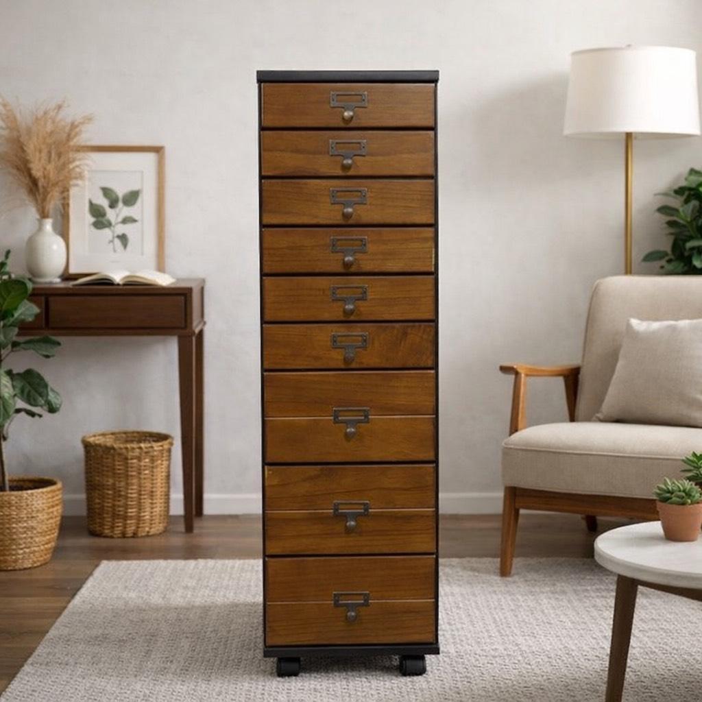 【新品】北欧風 スリムチェスト 9段 ファイル収納　キャスター付き
