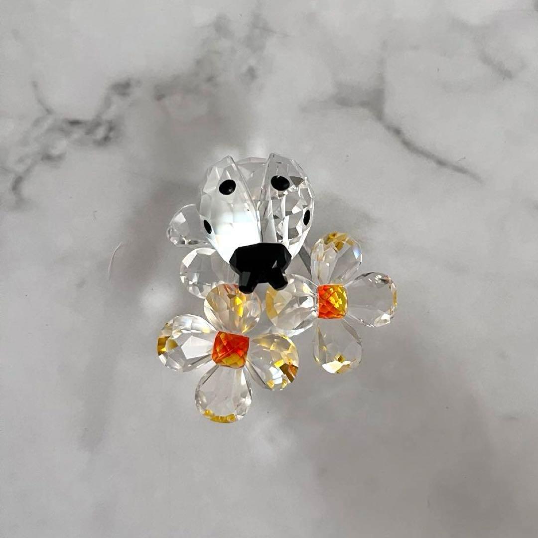 美品　スワロフスキー SWAROVSKI 花とテントウムシ オブジェ 置物