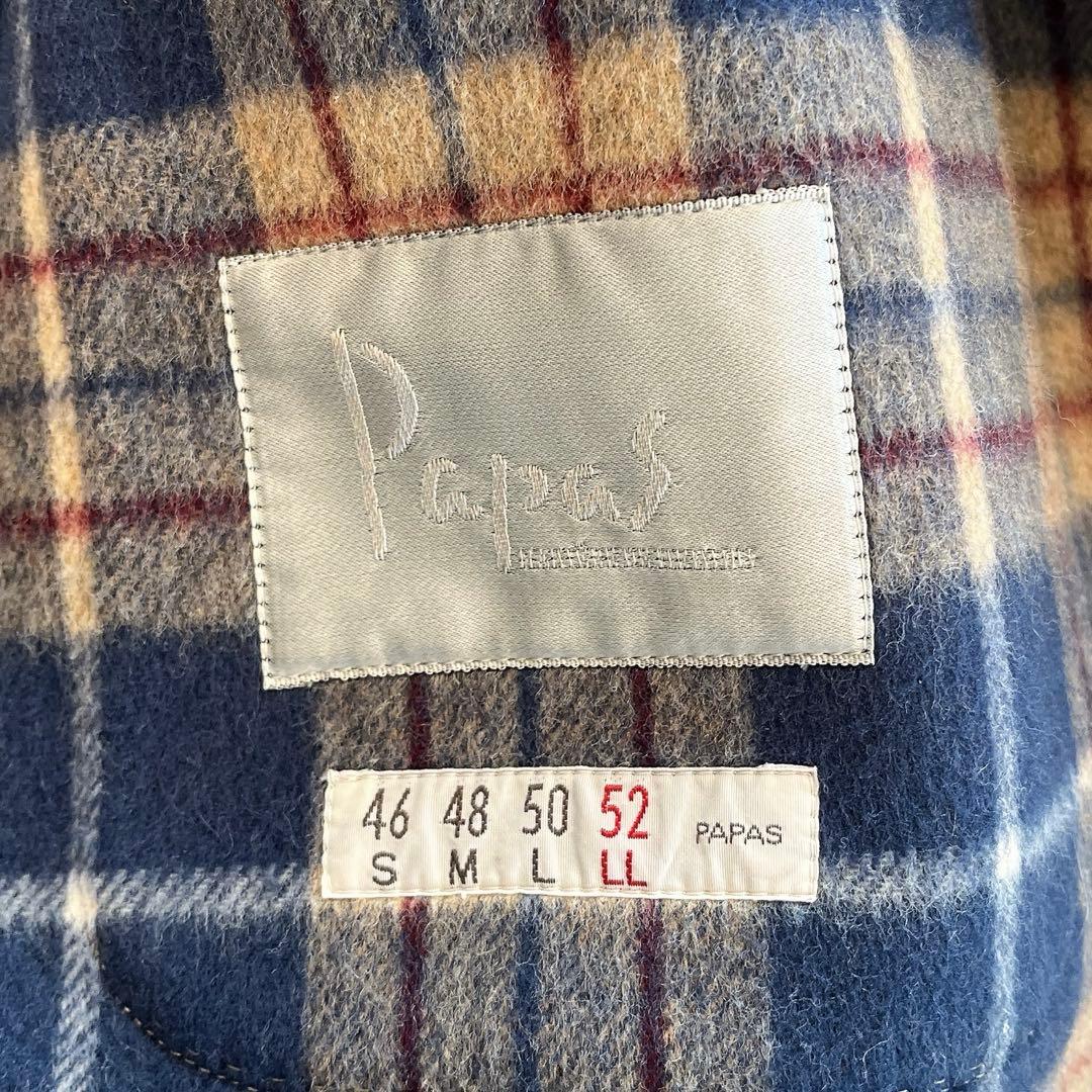 PAPAS♡メンズ ウールステンカラーコード 本革パイピング 52 LL