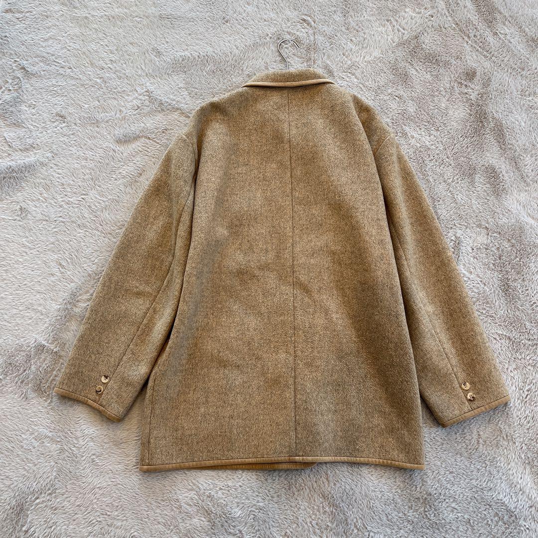 PAPAS♡メンズ ウールステンカラーコード 本革パイピング 52 LL