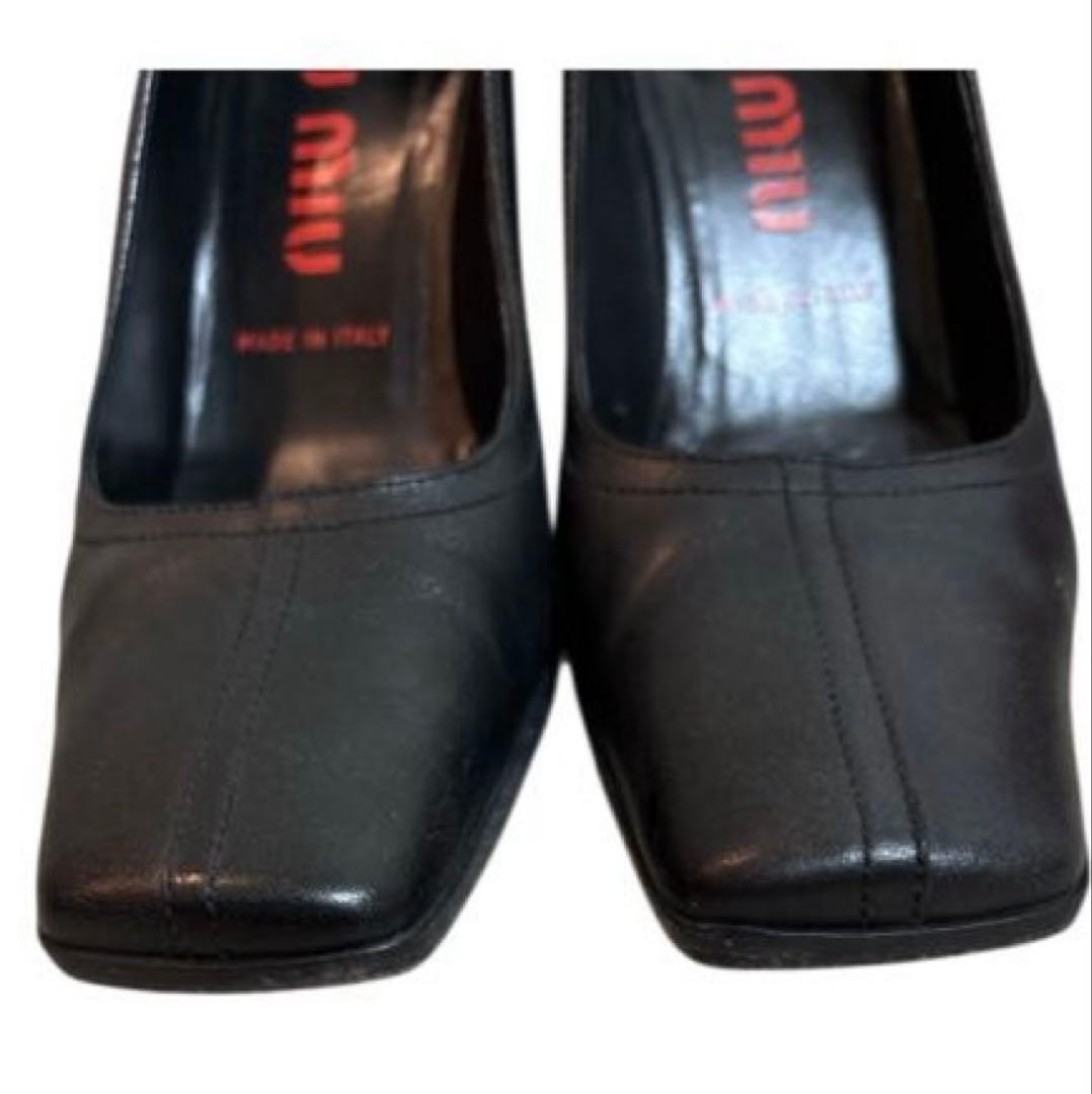 miu miu バックレースアップスクエアトゥパンプス　ブラック37（24㎝）
