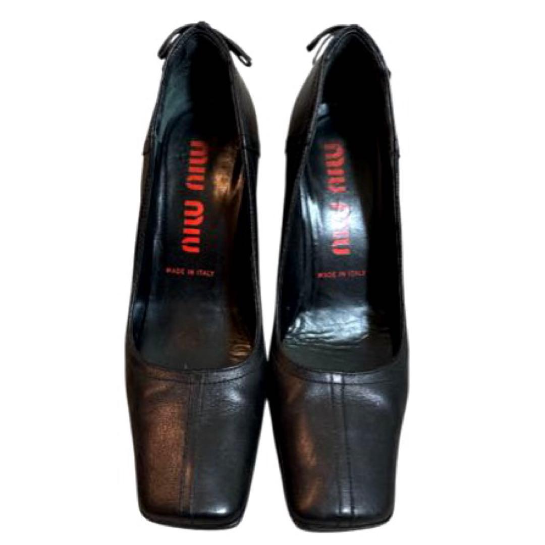 miu miu バックレースアップスクエアトゥパンプス　ブラック37（24㎝）
