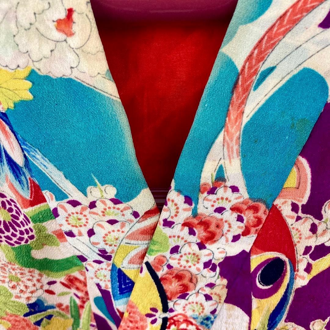 ターコイズ アンティーク3歳 女の子 子供着物 七五三 アンティーク着物 NO