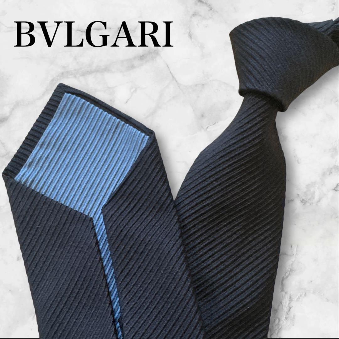 【専用】ブルガリ　ソリッド　ネクタイ　セッテピエゲ　黒　水色　大剣9cm