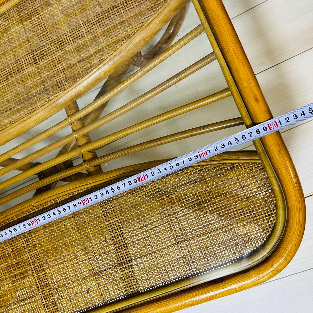 【美品】昭和レトロ ラタン ガラス天板 センターテーブル ローテーブル