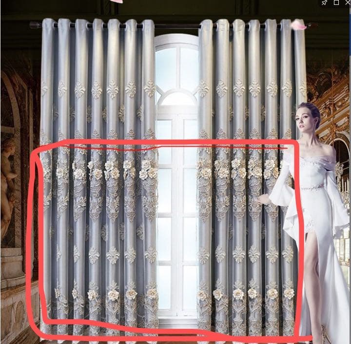 高級な刺繍カーテン　二層一体カーテン　単独花付きデザイン