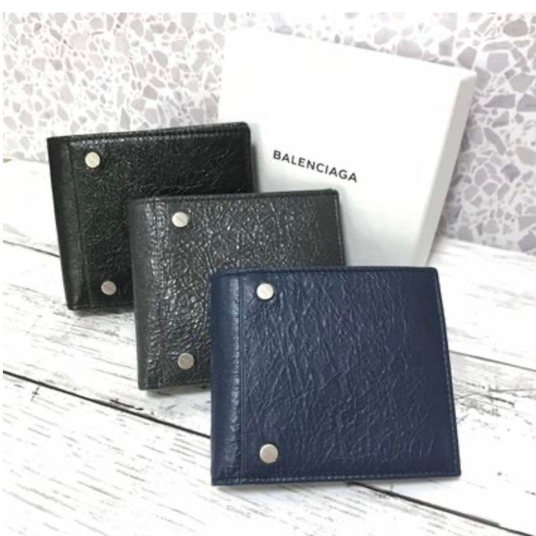 バレンシアガ チャコール レザー 二つ折り財布