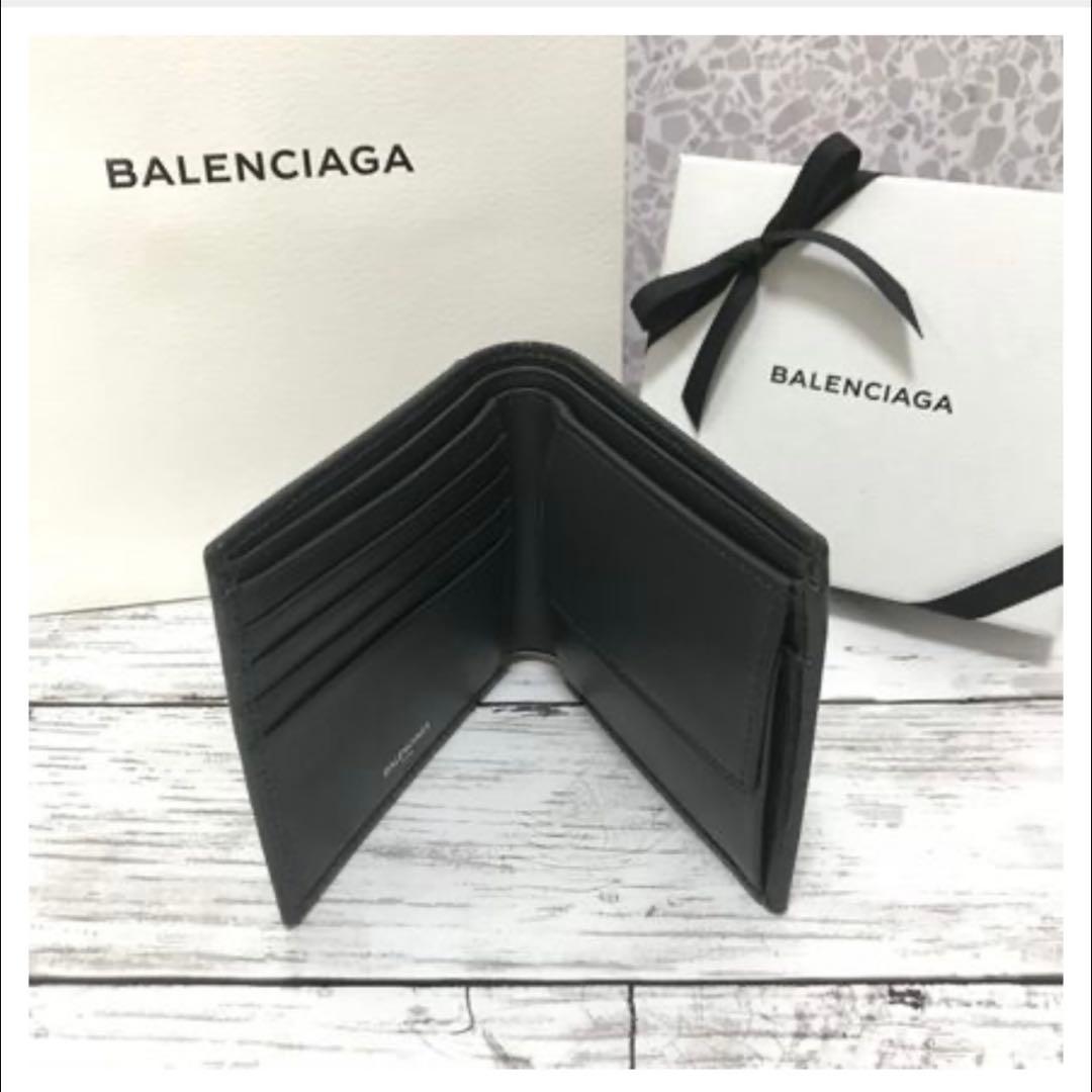 バレンシアガ チャコール レザー 二つ折り財布