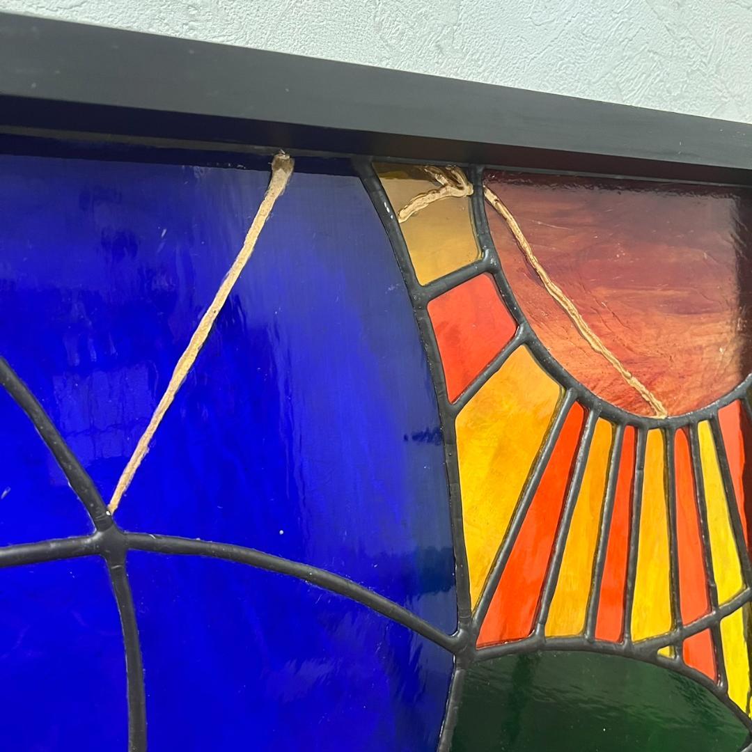 大型　ヴィンテージ　ステンドグラス　アンティークパネル 84.5×81