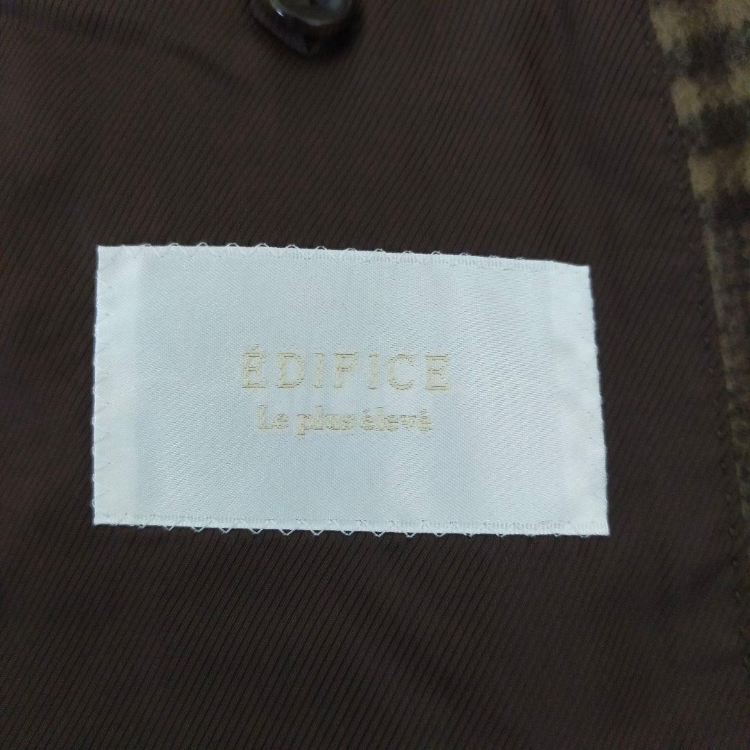 【未使用品】エディフィス・チェスターコート・カシミヤ・ブラウンチェック・タグ付M