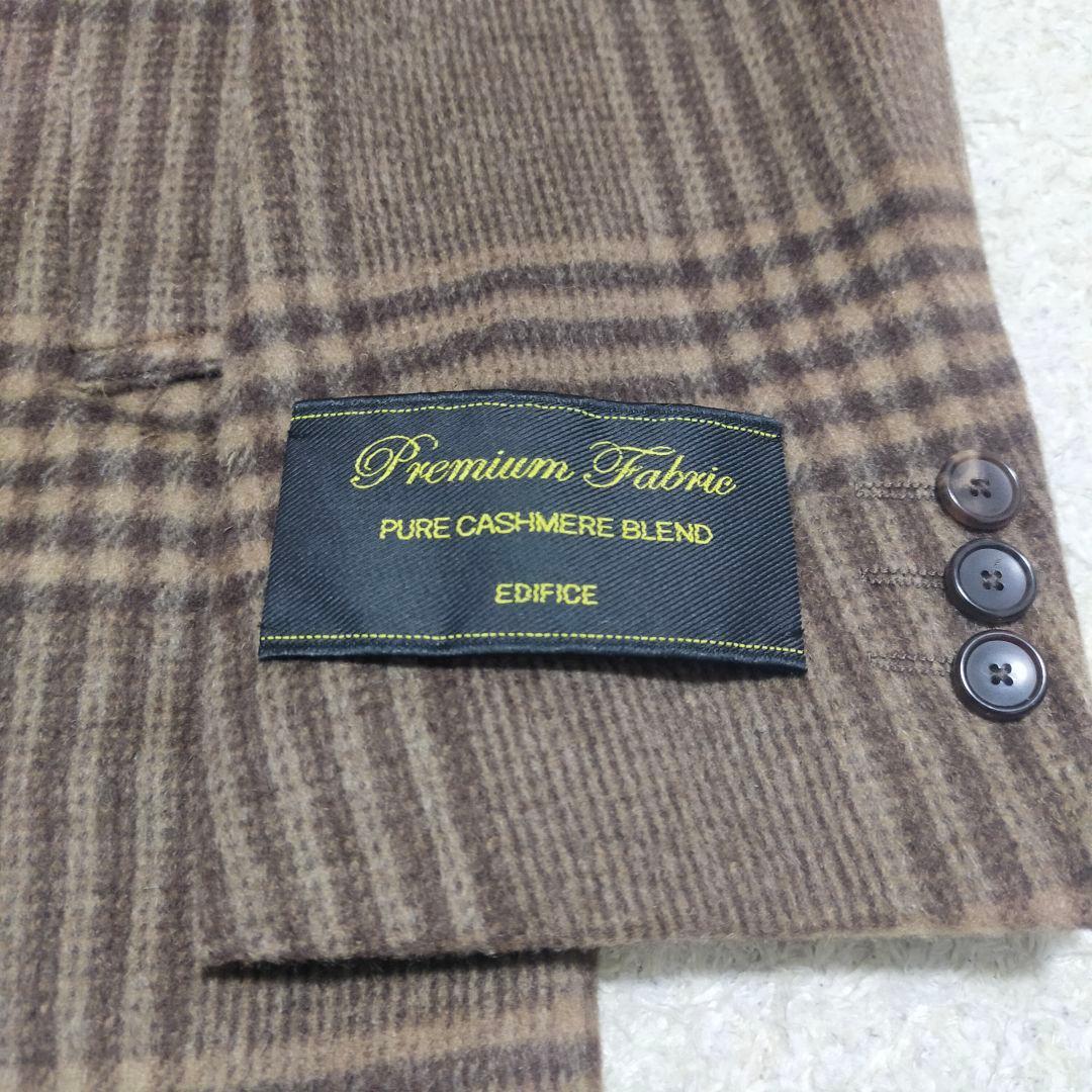 【未使用品】エディフィス・チェスターコート・カシミヤ・ブラウンチェック・タグ付M