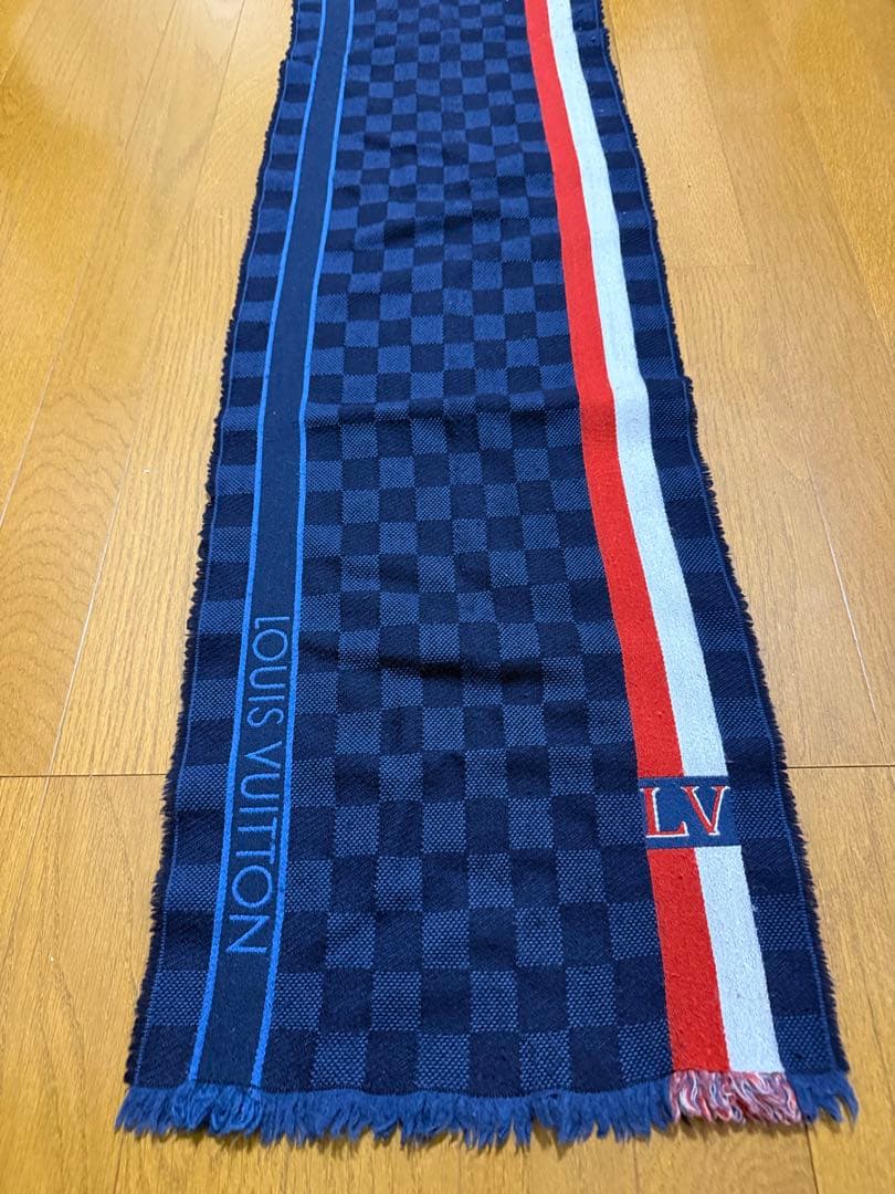 【値下】Louis Vuitton ネイビー チェック マフラー　ウール