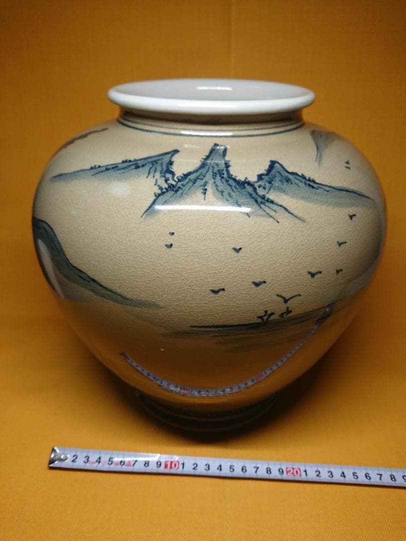 【美品】九谷　壷　陶器　山水絵　置物　インテリア　工芸品　美術品　A1125