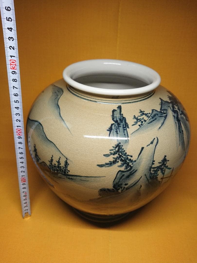 【美品】九谷　壷　陶器　山水絵　置物　インテリア　工芸品　美術品　A1125