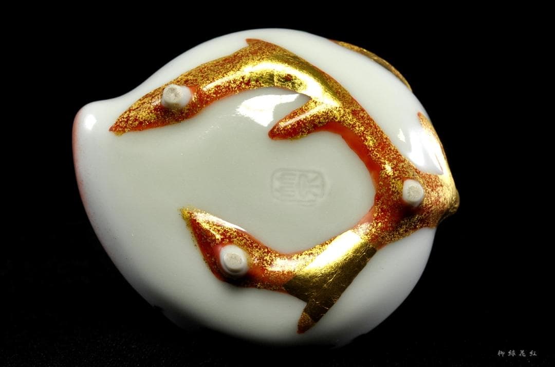 五代 三浦竹泉 色絵 桃 香合 共箱 茶道具