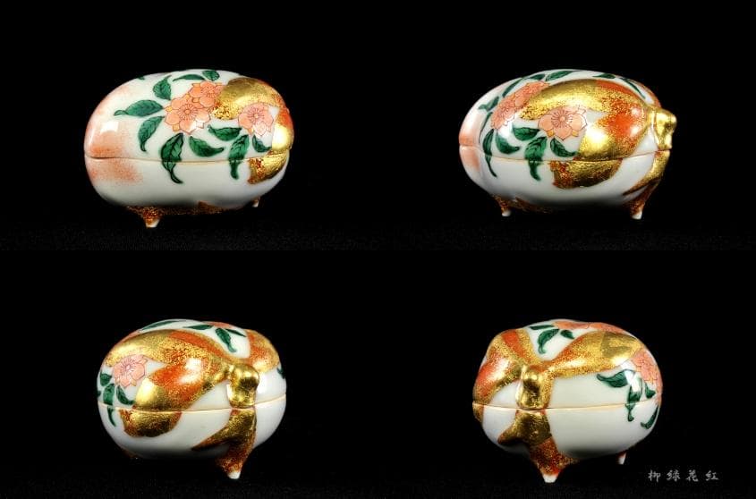 五代 三浦竹泉 色絵 桃 香合 共箱 茶道具