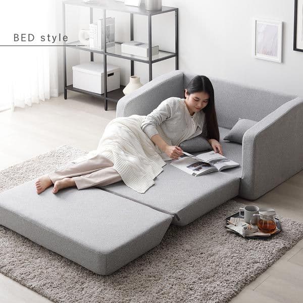 3WAY ソファベッド 2人掛け アイボリー ダイヤキルト 肘付き 高反発