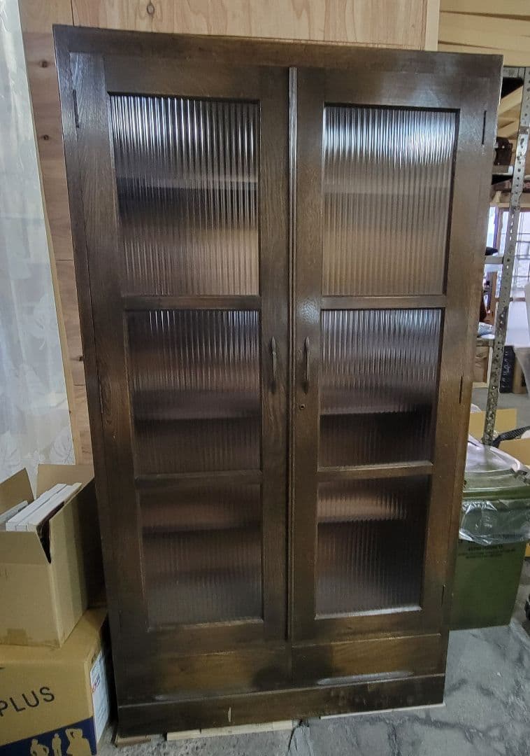 昭和レトロ 木製 食器棚 ガラス扉 キャビネット 収納棚 古家具