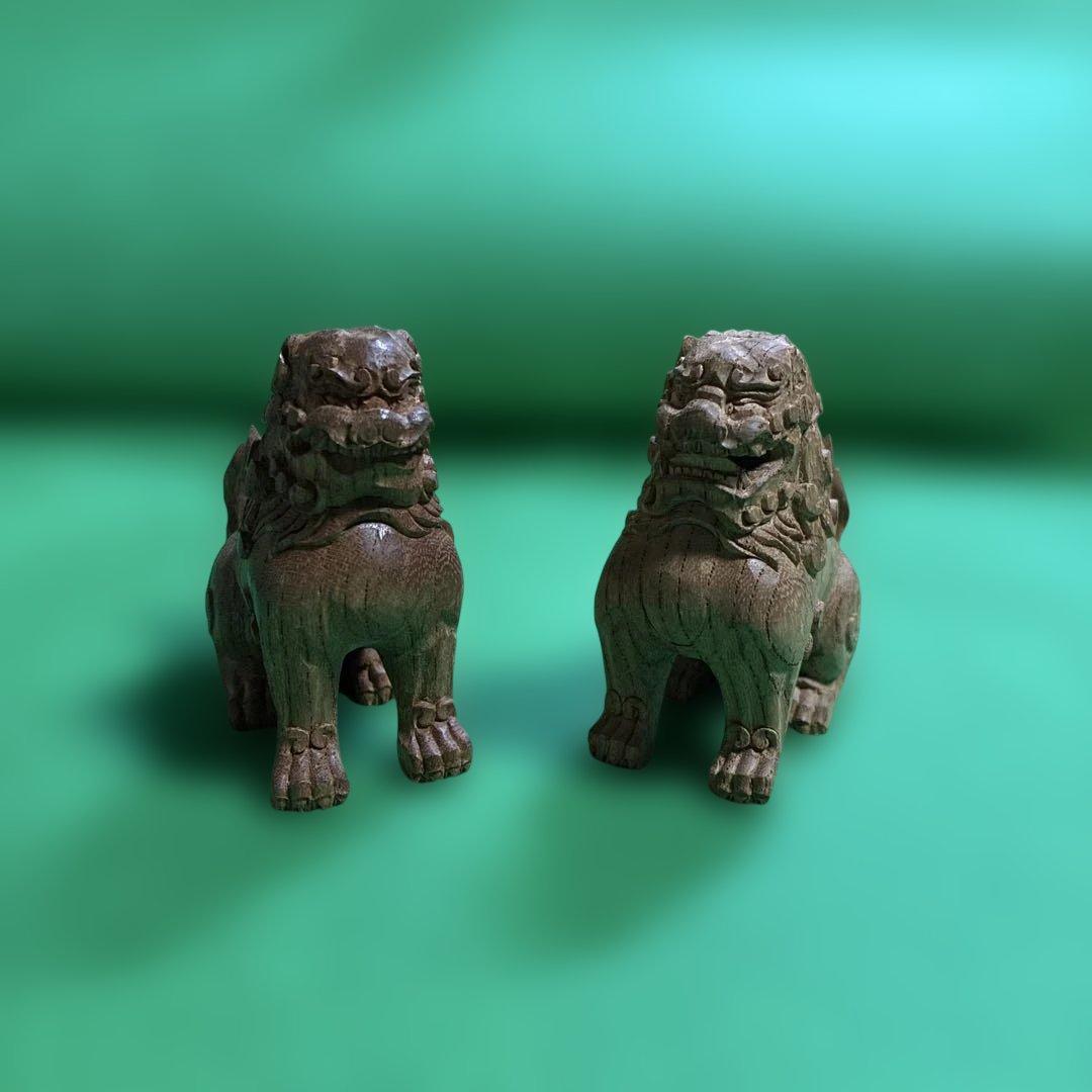 ⑨ 狛犬　彫り物（けやき材）木製　左右一対