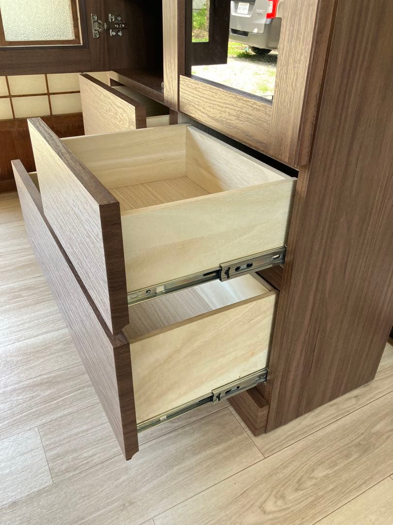 引き取り可 美品 ニトリ NITORI 扉・引出し付き書棚 ガラス扉 ブラウン