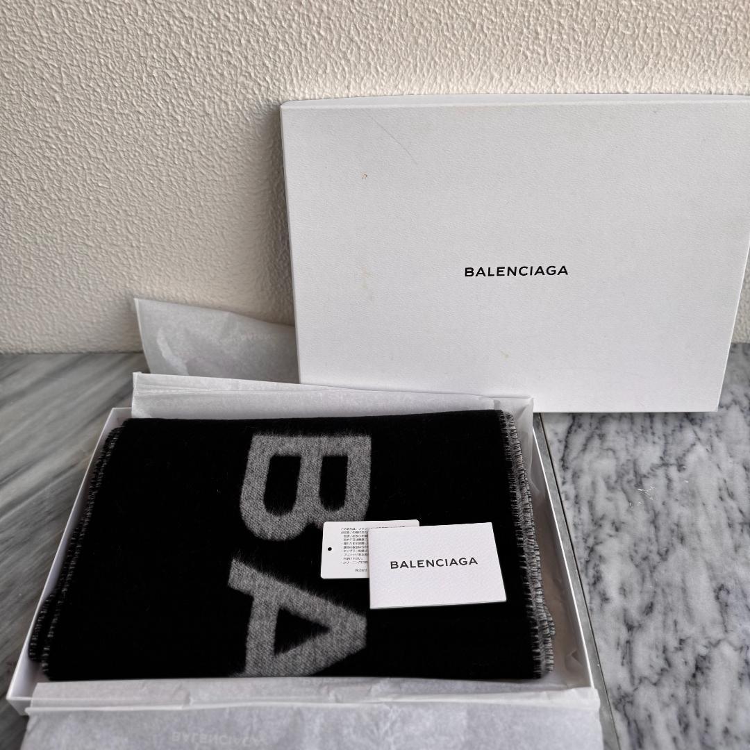 BALENCIAGA　バレンシアガ カシミヤマフラー リバーシブル ロゴ グレー