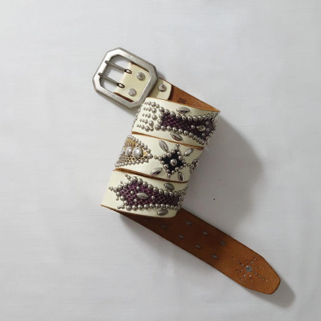 00s PPFM Python Leather Studded Belt 二連
