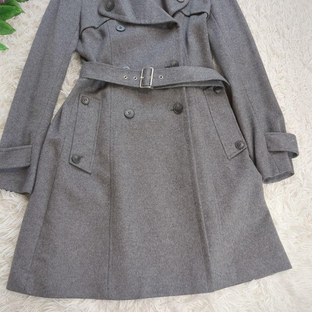 Theory グレー カシミヤ 100% ダブルブレスト コート ベルト付き